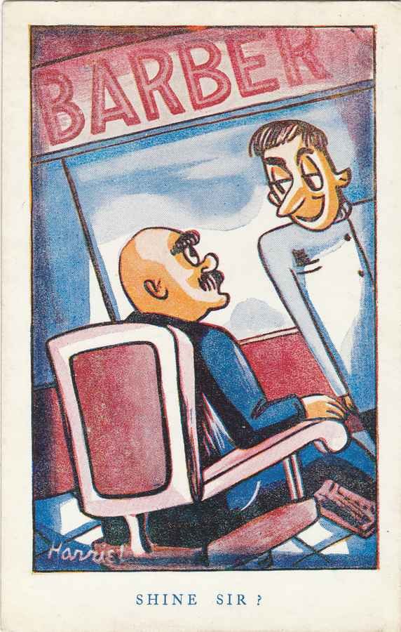 Comic Harriet Cartoon Barber Shop Shine Sir barber advert A4 Photo Print