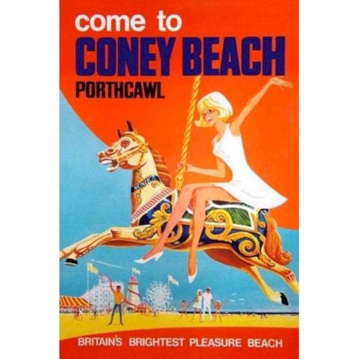 Coney Beach Carousel 2 Vintage Retro Advert Poster A4 Photo Print