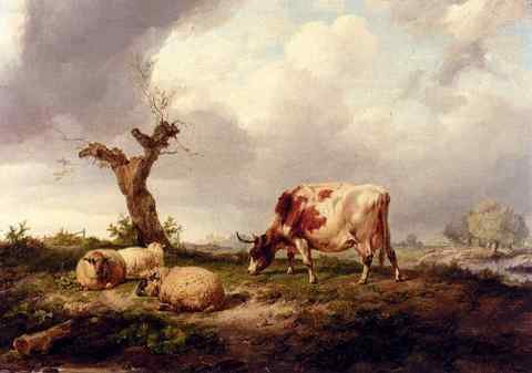 Cooper Thomas Sidney A Cow With Sheep In A Landscape A4 Photo Print