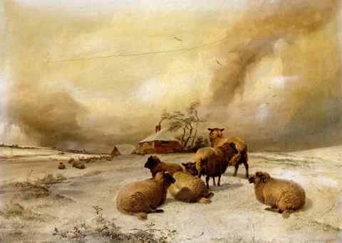 Cooper Thomas Sidney Sheep In A Winter Landscape A4 Photo Print