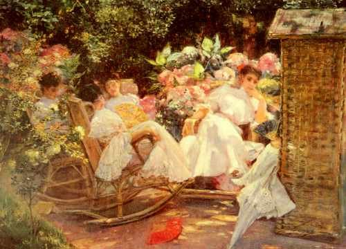 Cordero Jose Villegas Y Ladies In A Garden A4 Photo Print