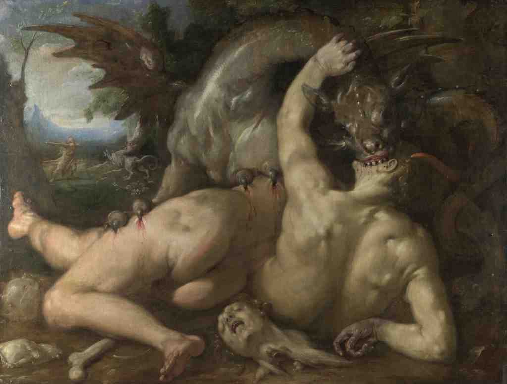 Cornelis van Haarlem Two Followers of Cadmus devoured by a Dragon A4 Photo Print