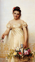 Costa Giovanni A Young Lady Holding A Basket Of Flowers Art A4 Photo Print UK