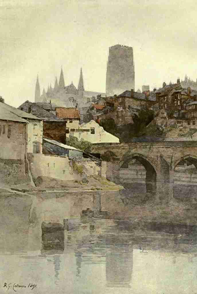 Cotman Frederick George 1850 1920 Modern British Water colour Drawings1900 Durham Cathedral and the Elvet Bridge Vintage A4 Photo Print