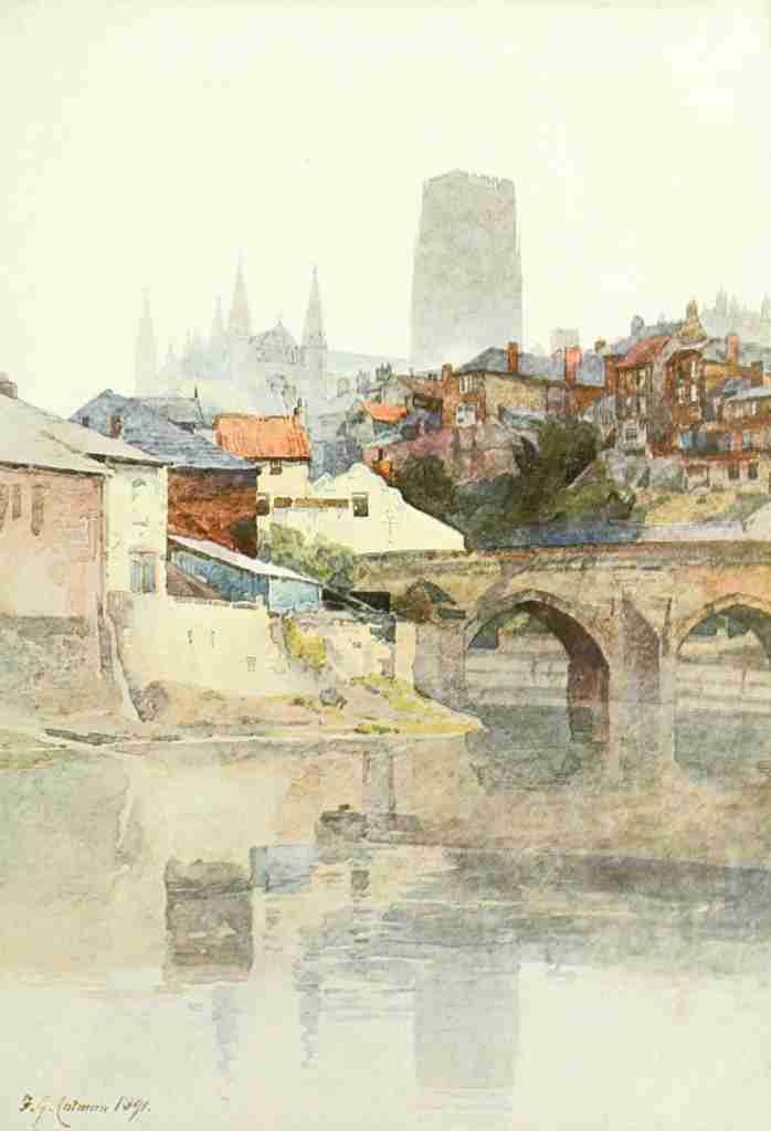 Cotman Frederick George 1850 1920 Studio 1900 Durham Cathedral and the Elvet Bridge Vintage A4 Photo Print