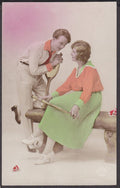 Couple Chat On Bench With Tennis Raquets Vintage A4 Photo Print