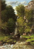 Courbet Gustave A Family Of Deer In A Landscape With A Waterfall A4 Photo Print