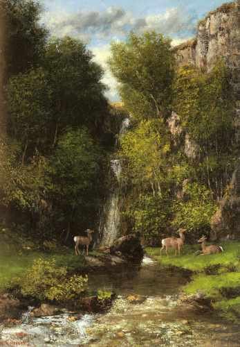 Courbet Gustave A Family Of Deer In A Landscape With A Waterfall A4 Photo Print