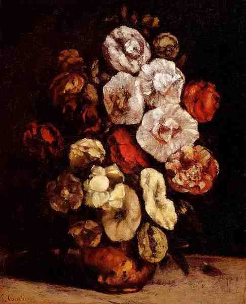 Courbet Gustave Hollyhocks In A Copper Bowl 5 A4 Photo Print