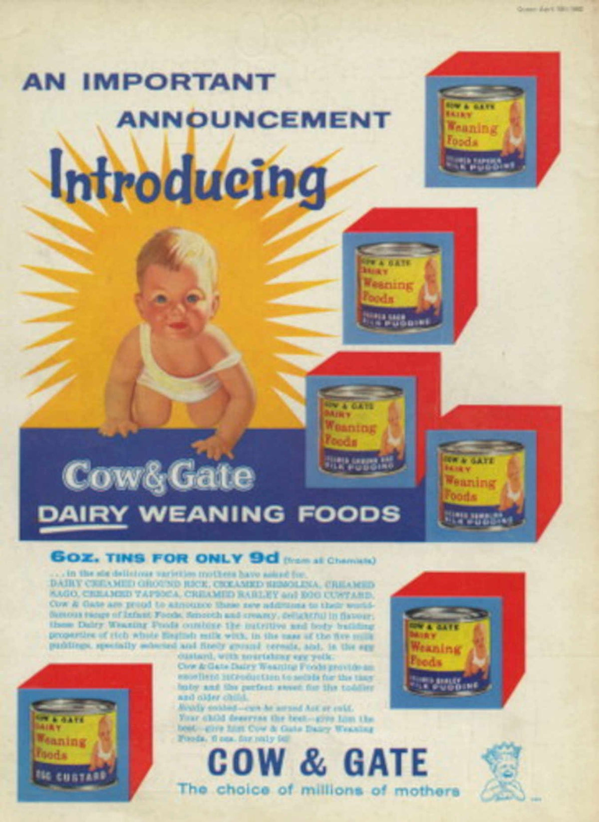 Cow Gate Weaning 1960s Vintage Retro Advert