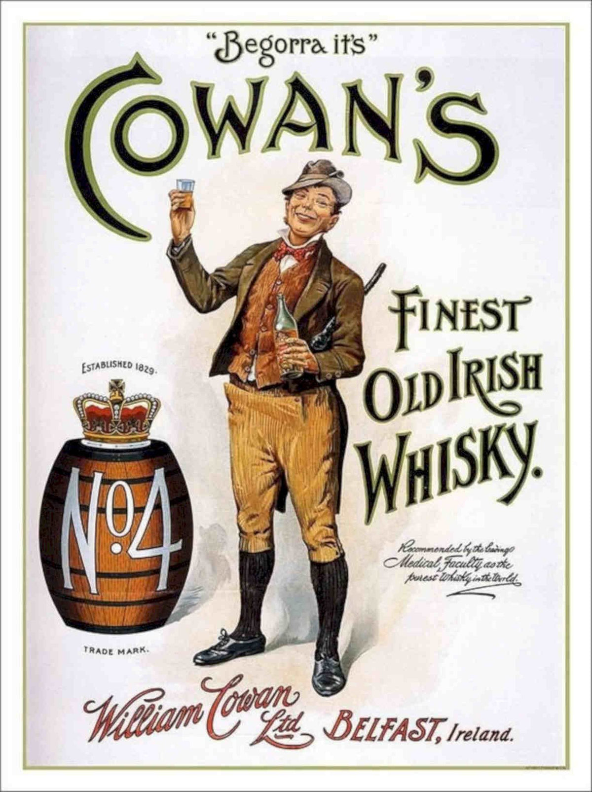 Cowans Old Irish Vintage Retro Advert Poster A4 Photo Print