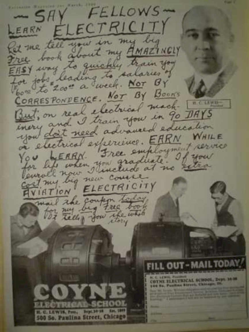 Coyne Electrical School Vintage Retro Advert Ads A4 Photo Print