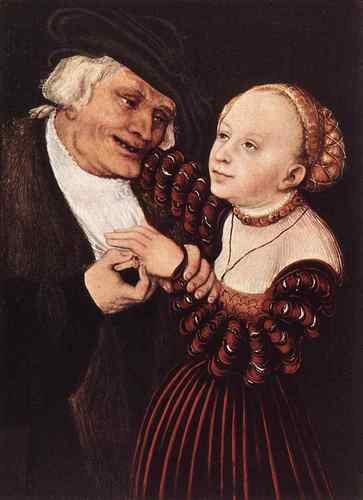 Cranach Lucas The Elder Old Man And Young Woman  A4 Photo Print