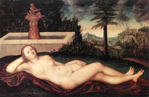 Cranach Lucas The Elder Reclining River Nymph At The Fountain  A4 Photo Print