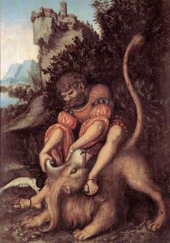 Cranach Lucas The Elder Samsons Fight With The Lion  A4 Photo Print