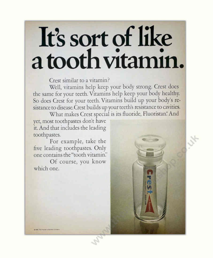 Crest Toothpaste Vintage Vintage Retro Advert Poster A4 Photo Print