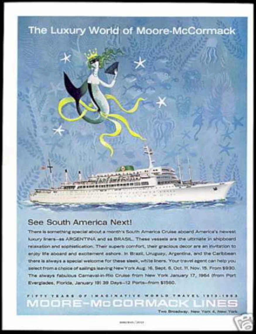 Cruise Ship Rio Vintage Retro Advert Ads A4 Photo Print