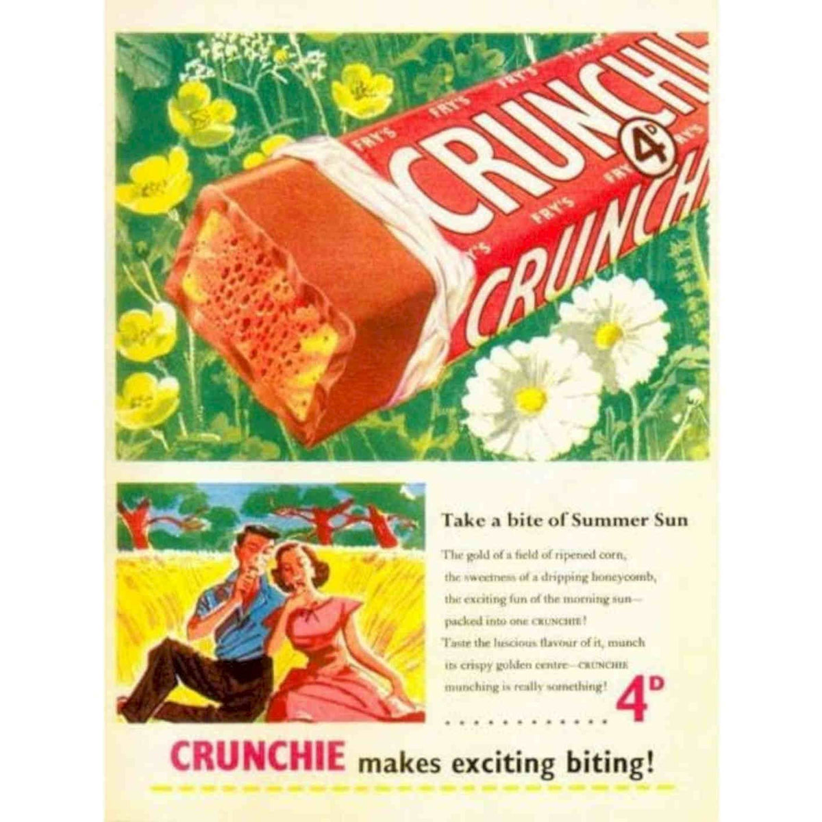 Crunchie Bar Advertisement A Vintage Retro Advert Poster A4 Photo Print