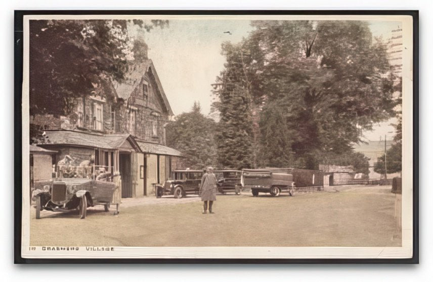 Cumbria Grasmere Village Charabancs Outside Hotel Driver In Road Vintage A4 Photo Print