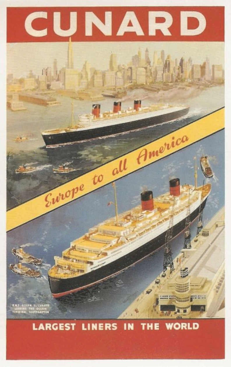 Cunard Liners Southampton Vintage Retro Advert Poster A4 Photo Print