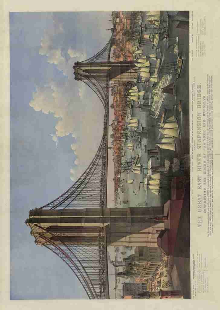 Currier & Ives Brooklyn Bridge c1874 A4 Photo Print