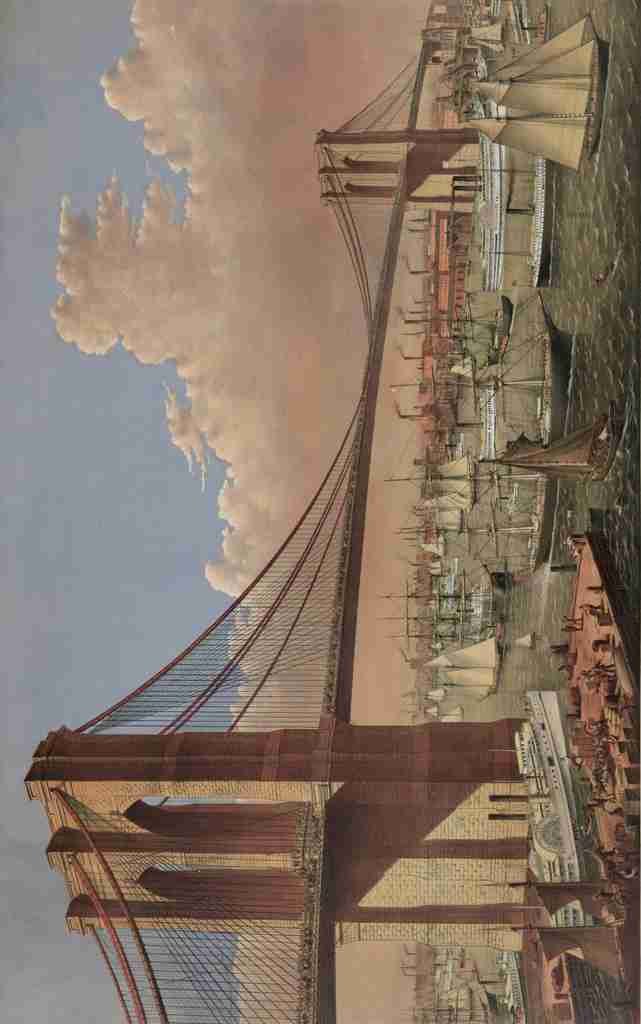 Currier & Ives Print c1877 Brooklyn Bridge A4 Photo Print