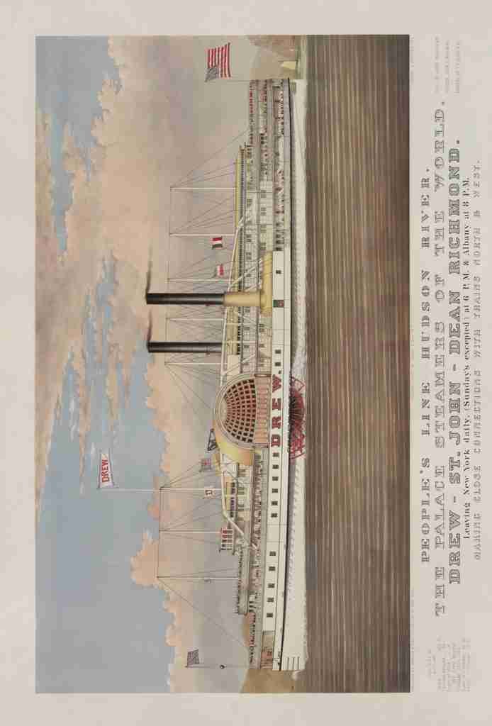 Currier & Ives Print c1877 Peoples line Hudson River A4 Photo Print
