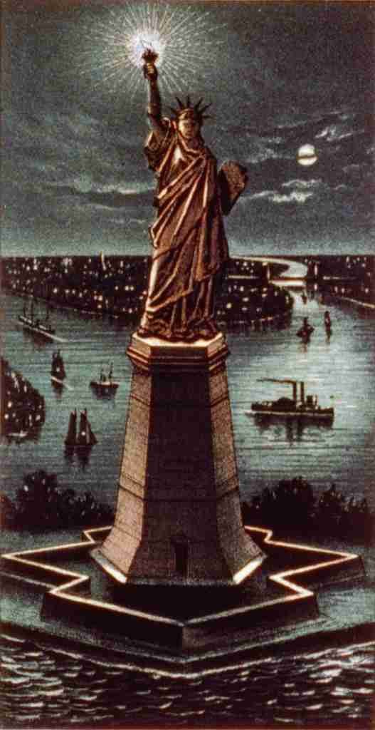 Currier & Ives Print c1884 Statue of Liberty at night A4 Photo Print