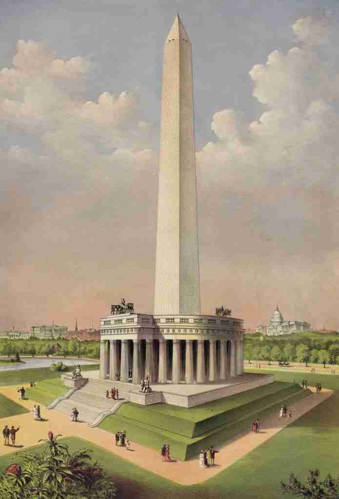 Currier & Ives Print c1885 The National Washington Monument A4 Photo Print