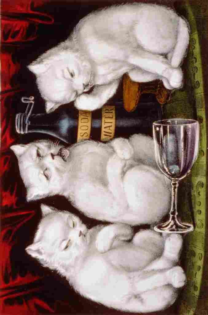 Currier & Ives Three Jolly Kittens after the feast c1871 A4 Photo Print