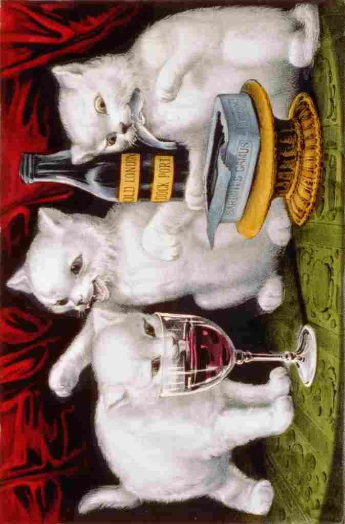 Currier & Ives Three Jolly Kittens at the feast c1871 A4 Photo Print