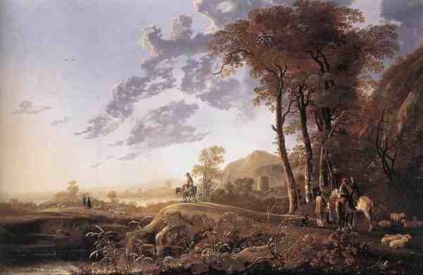 Cuyp Aelbert Evening Landscape With Horsemen And Shepherds A4 Photo Print