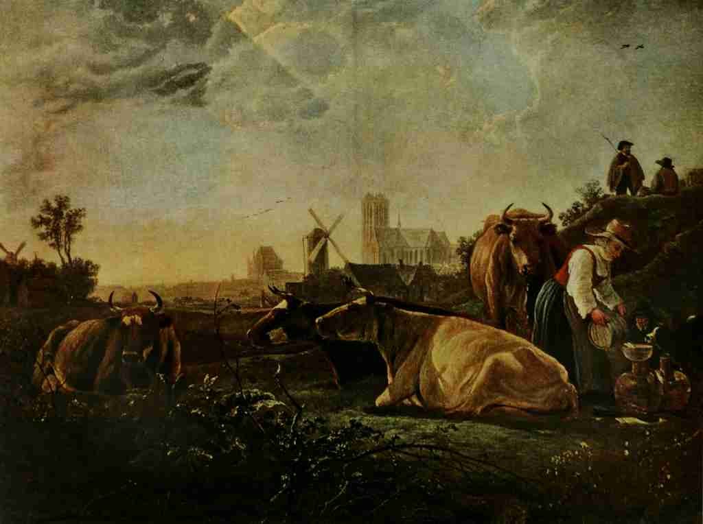 Cuyp Aelbert Jacobsz Cattle & figures with the milkmaid History of Painting 1911 A4 Photo Print