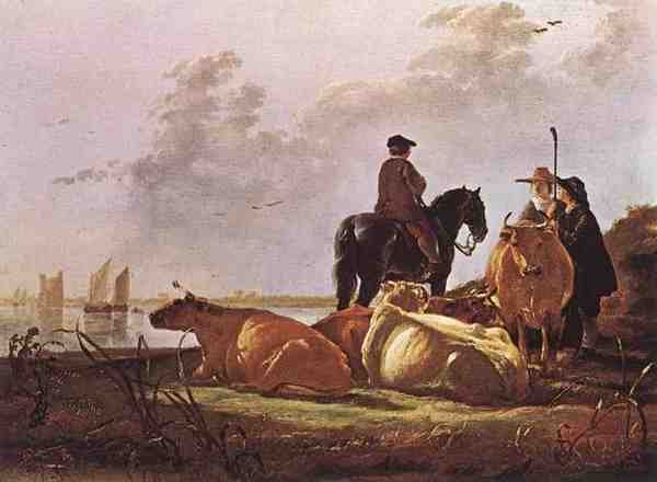 Cuyp Aelbert Peasants With Four Cows By The River Merwede A4 Photo Print