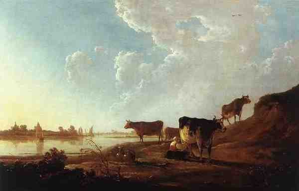 Cuyp Aelbert River Scene With Milking Woman A4 Photo Print