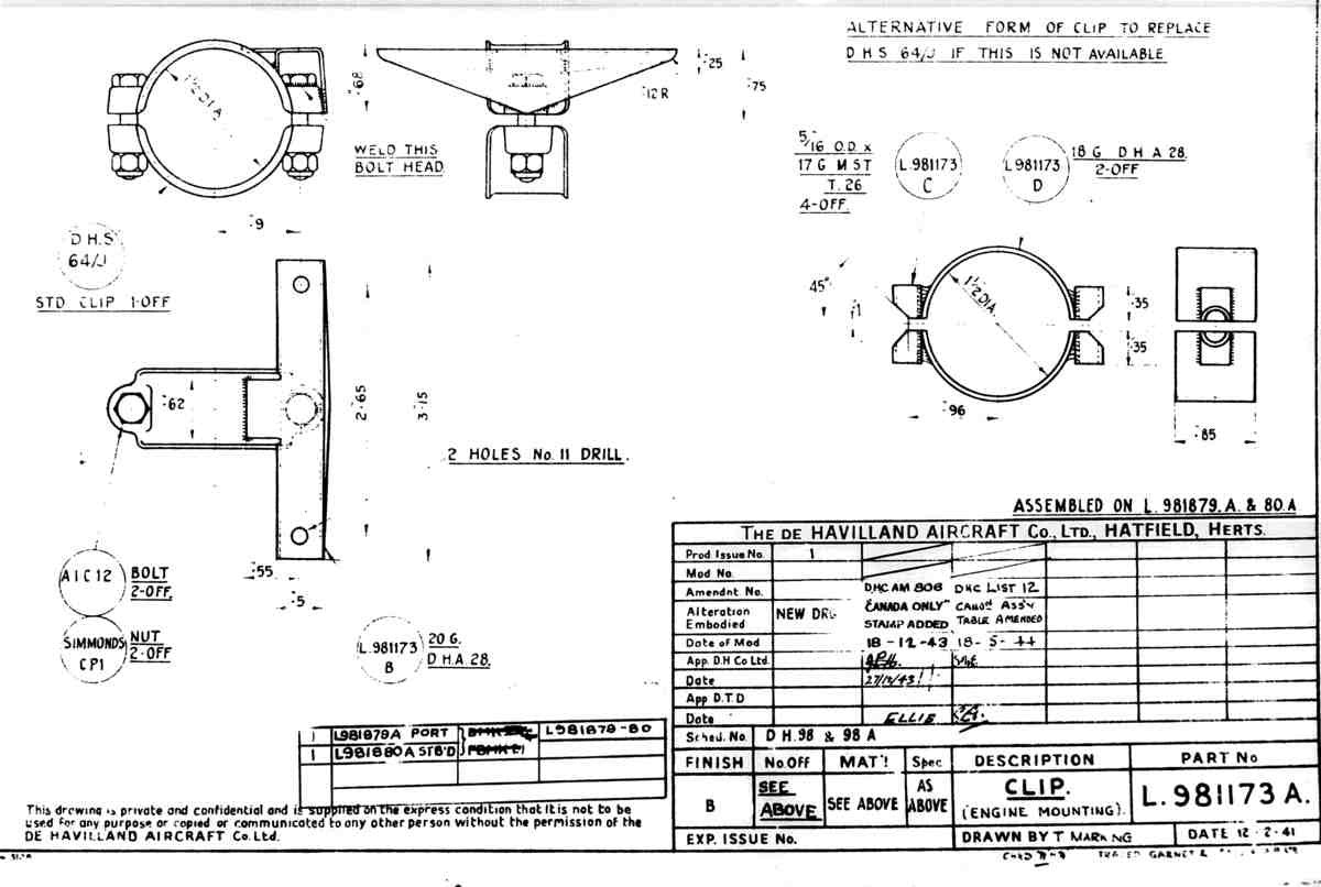 DH Mosquito Blueprints Eng mount Clip A4 Photo Print