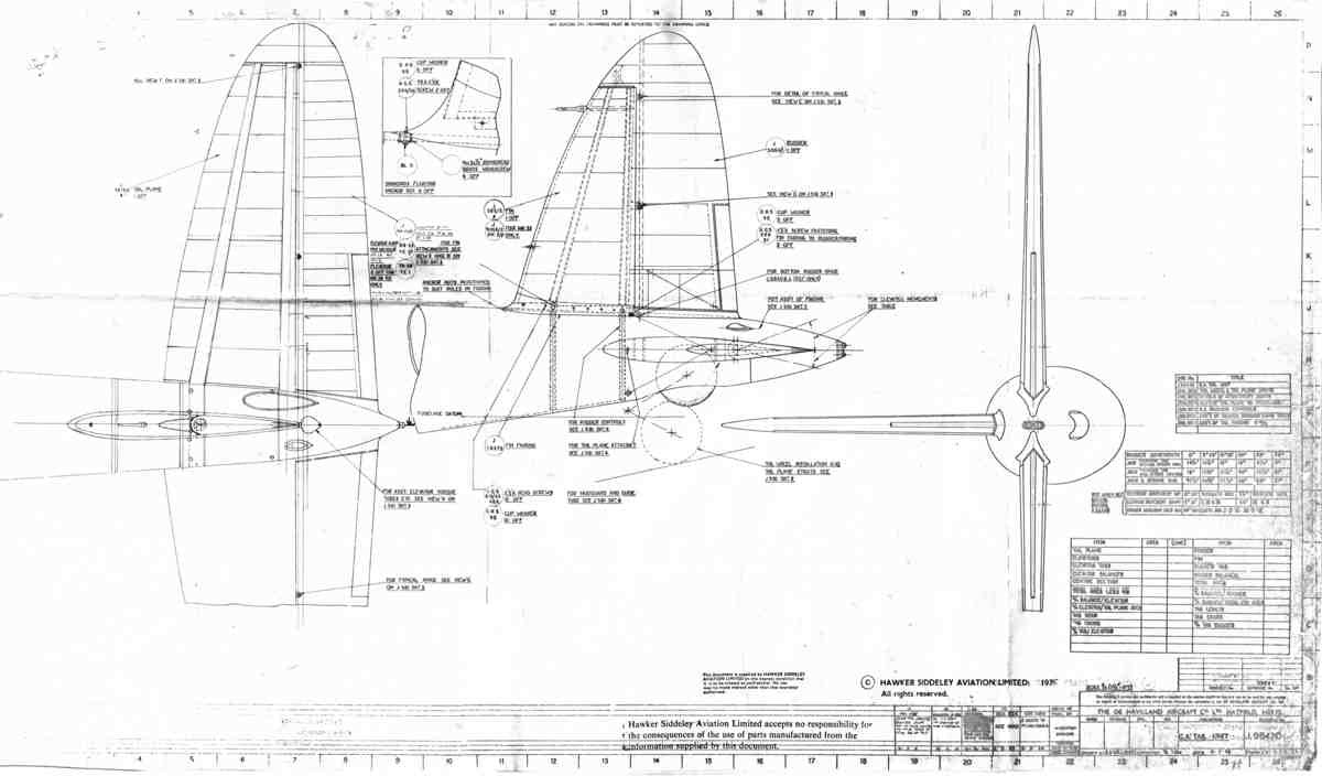 DH Mosquito Blueprints GA tail unit J98470 A4 Photo Print
