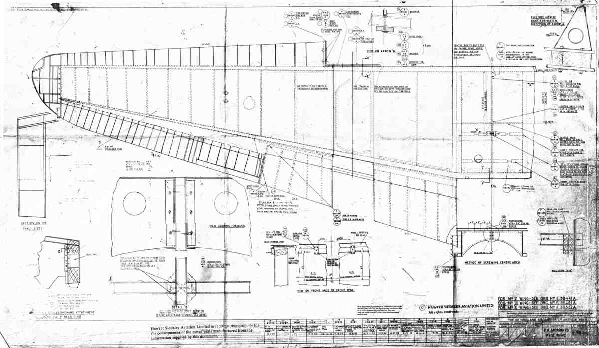 DH Mosquito Blueprints GA wing e98442 A4 Photo Print