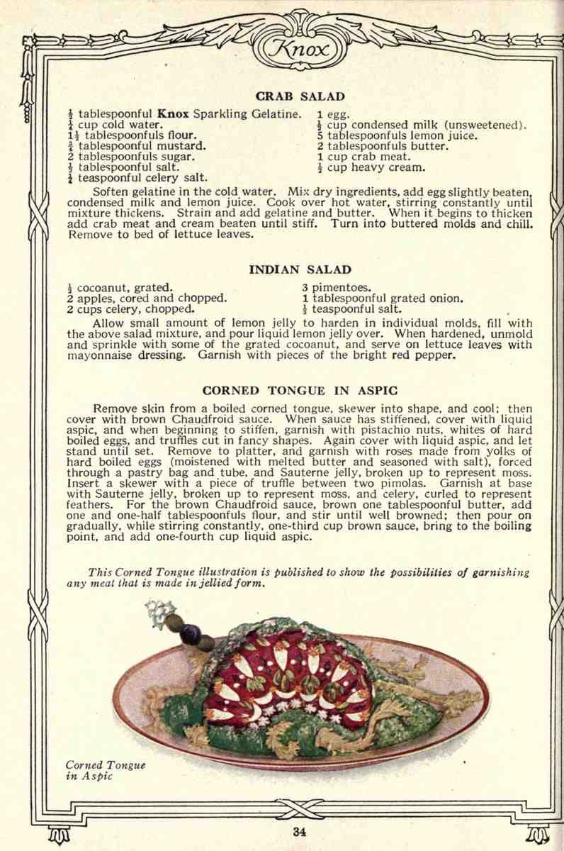 Dainty Deserts for Dainty People c1915 Corned Tonque in Aspic A4 Photo Print