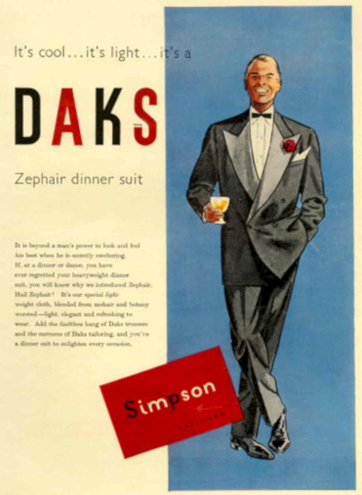 Daks Zephair Dinner 1950s Vintage Retro Advert Poster