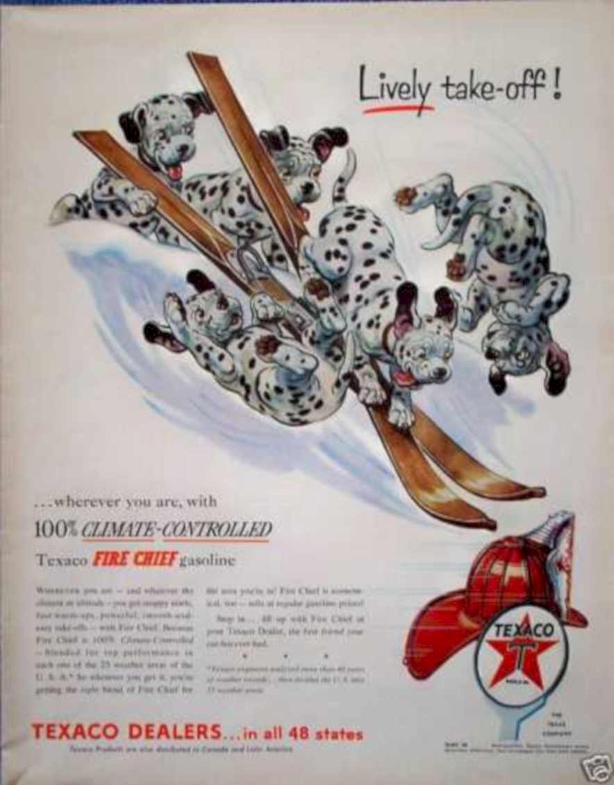 Dalmatian Skiing Texaco Vintage Retro Advert Ads A4 Photo Print