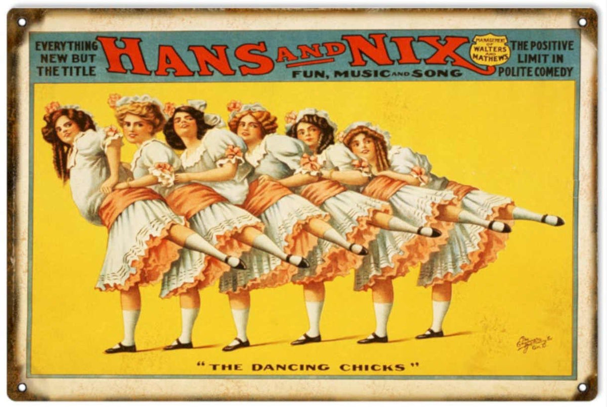 Dancing Chicks Sign Vintage Retro Advert Ads A4 Photo Print