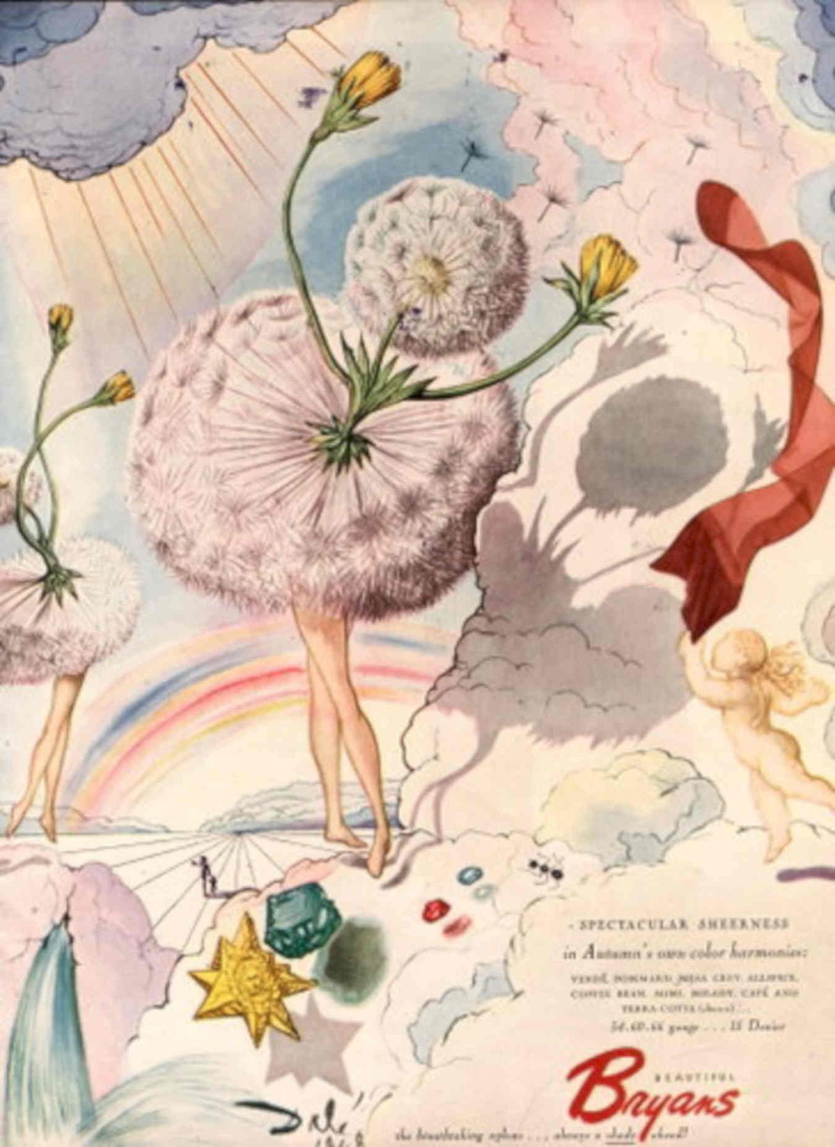 Dandelion Seed Woman 1940s Vintage Retro Advert Poster