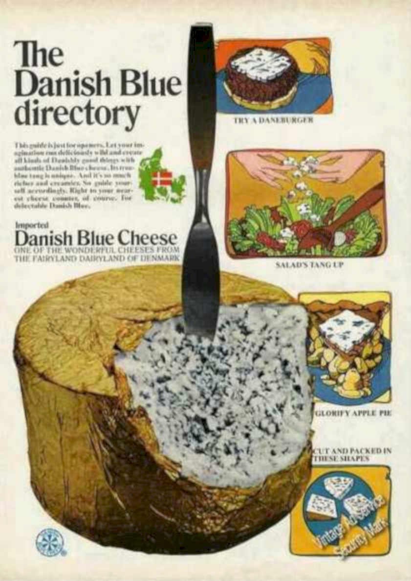 Danish Blue Cheese Vintage Retro Advert Ads A4 Photo Print