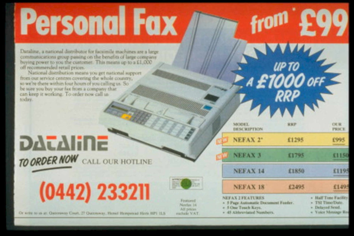Dataline Fax Machines 1980s Vintage Retro Advert