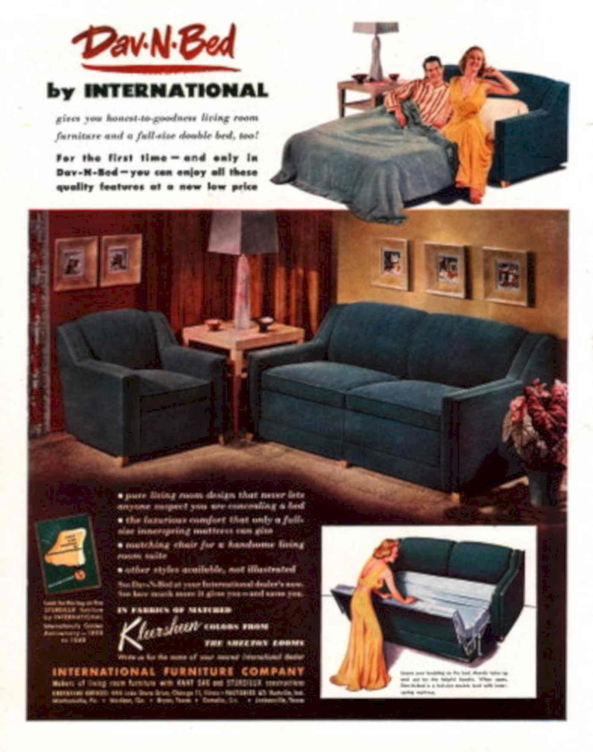 Dav N Bed 1940s Vintage Retro Advert Poster