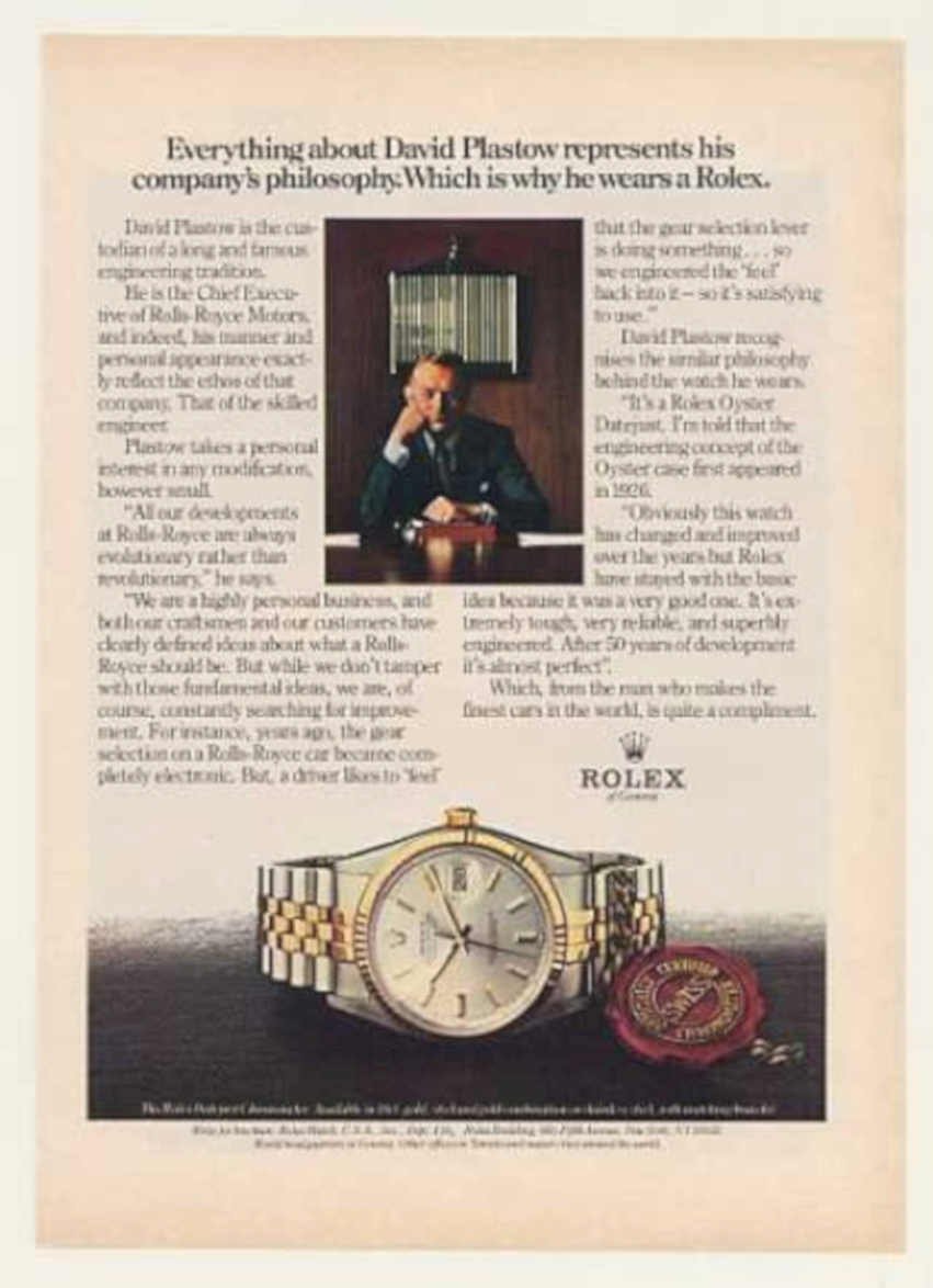 David Plastow Rolex Vintage Retro Advert Ads A4 Photo Print