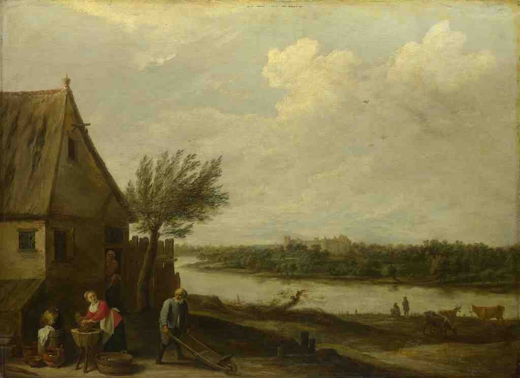 David Teniers the Younger A Cottage by a River with a Distant View of a Castle A4 Photo Print