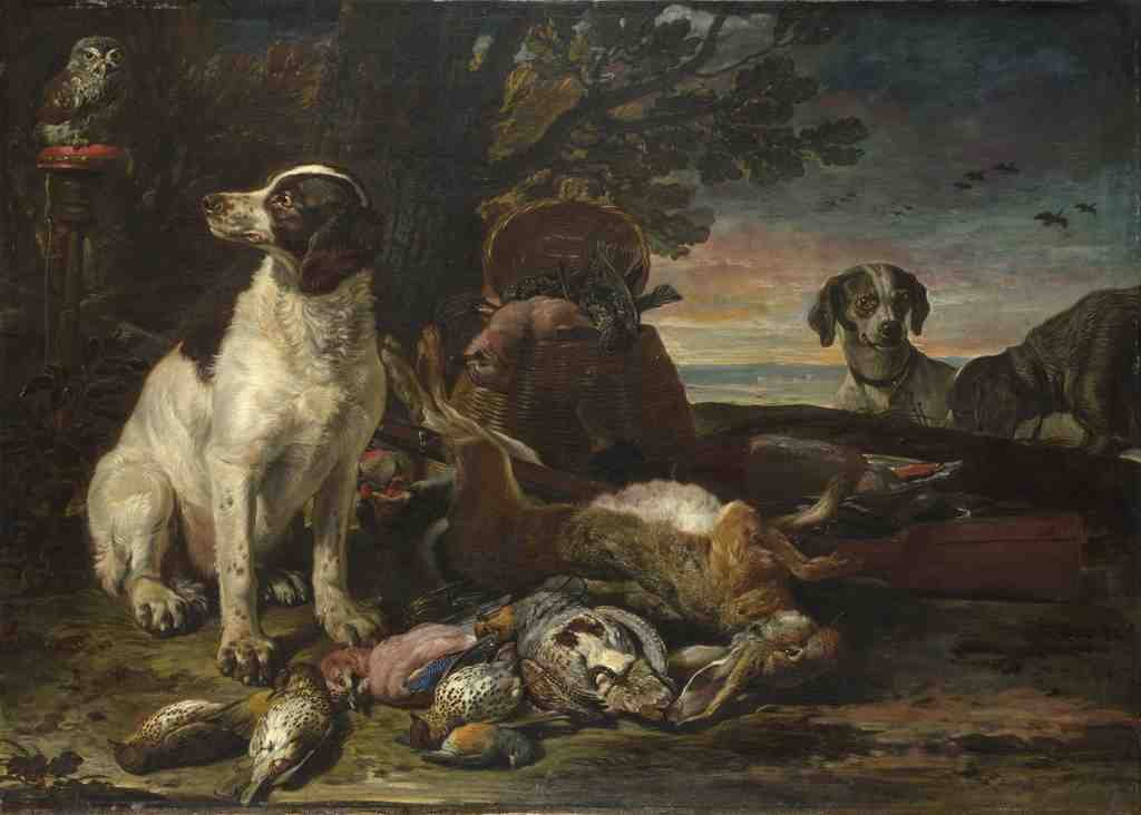 David de Coninck Dead Birds and Game with Gun Dogs and a Little Owl A4 Photo Print