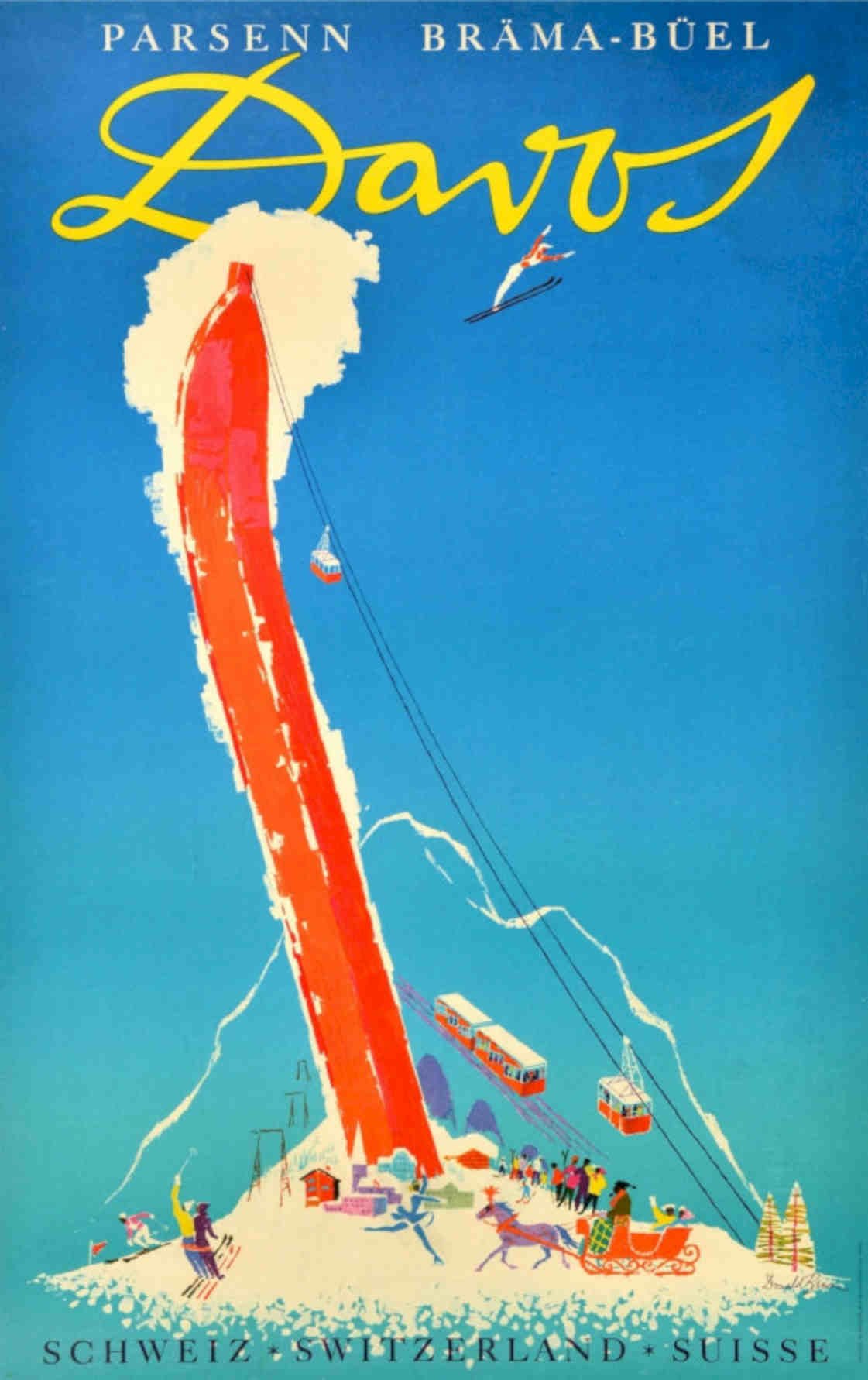 Davos Ski Lift Vintage Retro Advert Poster A4 Photo Print